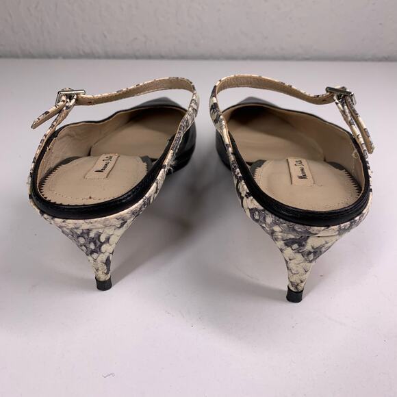 MASSIMO DUTTI Black Leather Snakeskin Pointed Toe Slip-On‎ Kitten Heel Size 35 - Picture 6 of 11